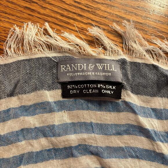 Randi & Will Long Open Cardigan Blue & White Stripe Women's One Size Sleeveless - Picture 4 of 9
